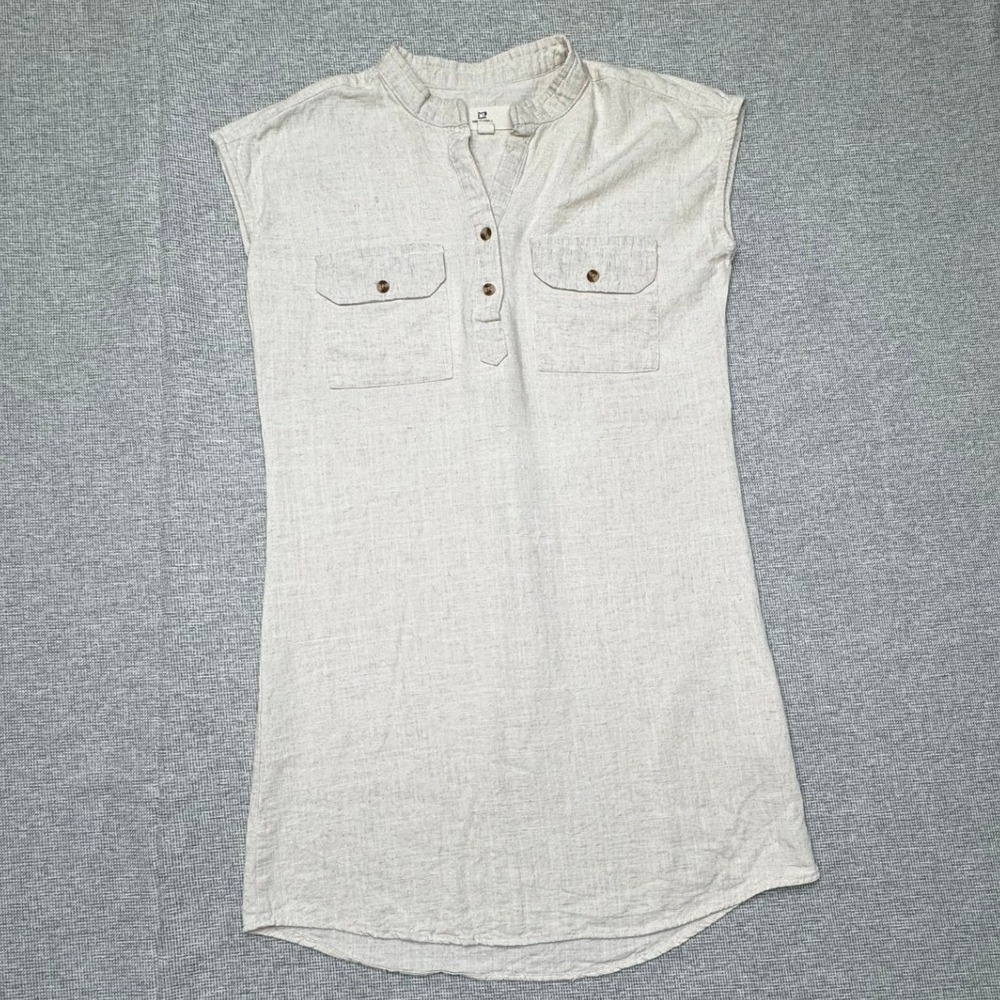 Cotton On Linen Blend Sleeveless Shift Mini Dress Oatmeal Beige Small